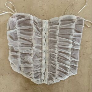 Bobbles & Lace White Ruched Bustier Top Small